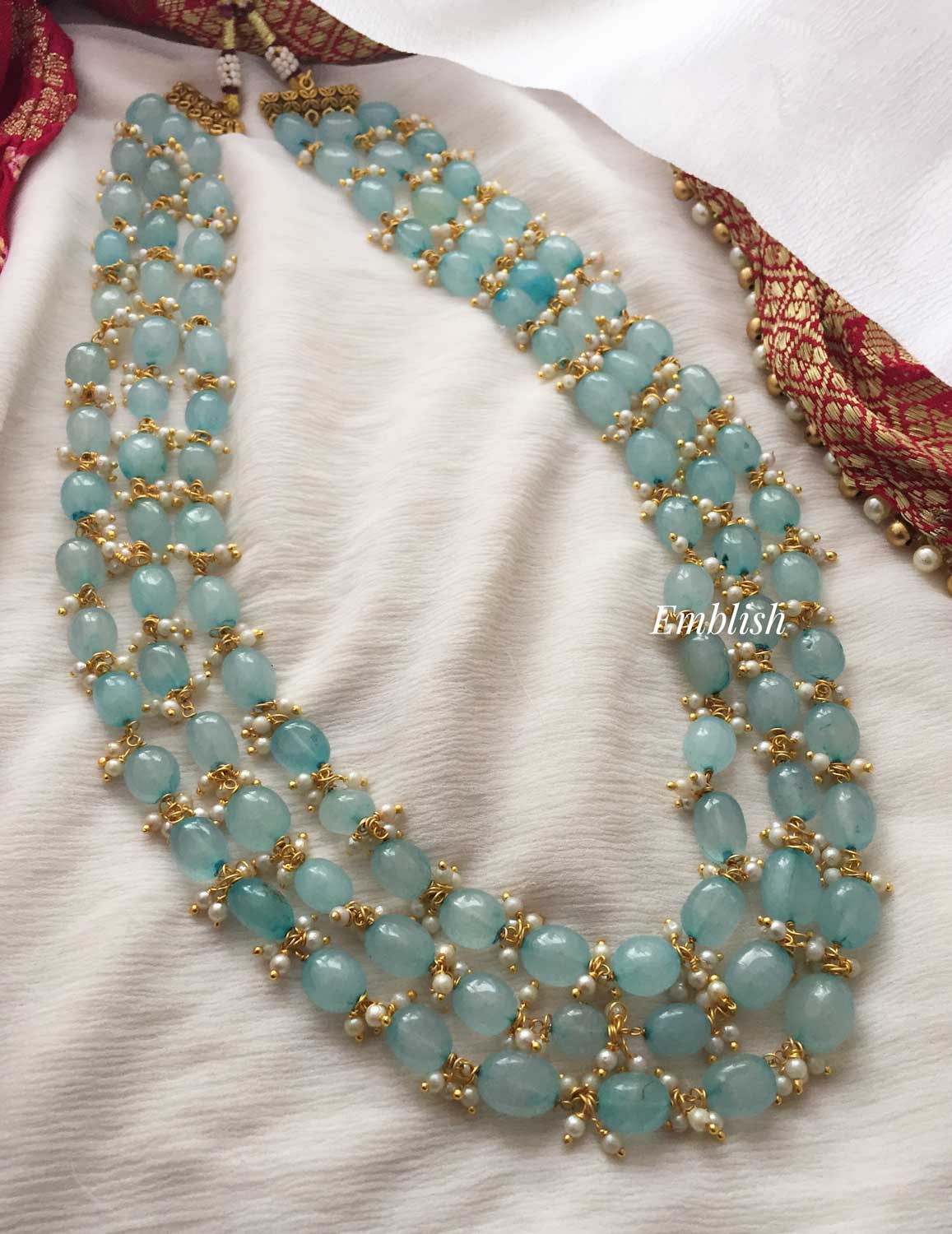 Beads Layer Neckpiece - Pastel Blue .